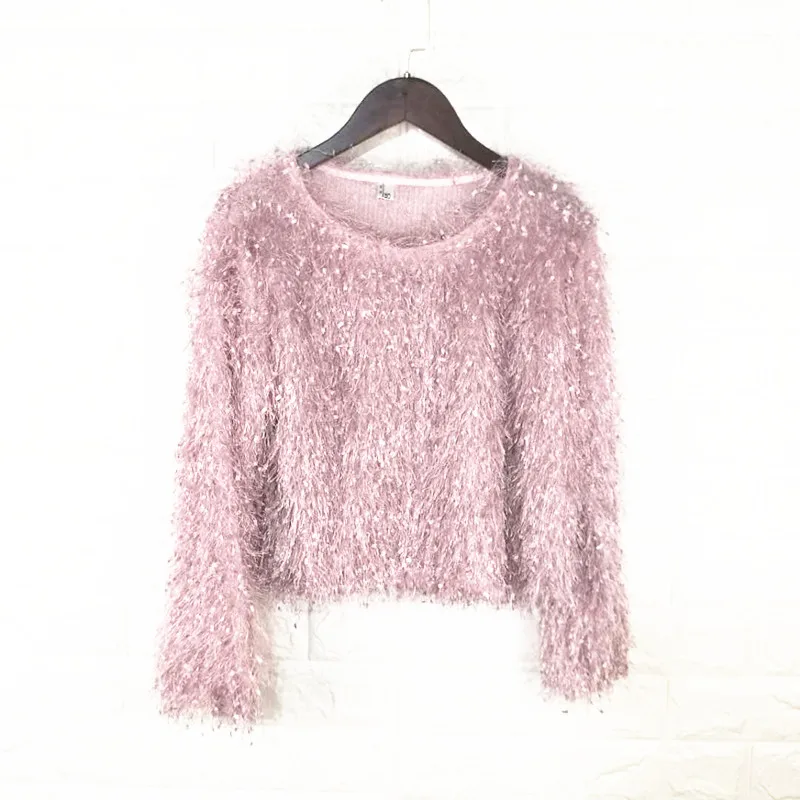 

Korean Style round Neck Short Sleeve Women's Sweater Fringe Long Sleeve Base Shirt Lantern Sleeve Spring Autumn New Arrival