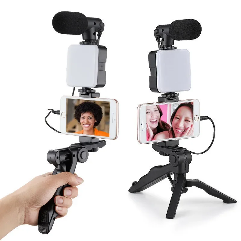 Tripé Estabilizador de Mão kit 5 em 1 gimbal Microfone Celular Gravação De Vídeo