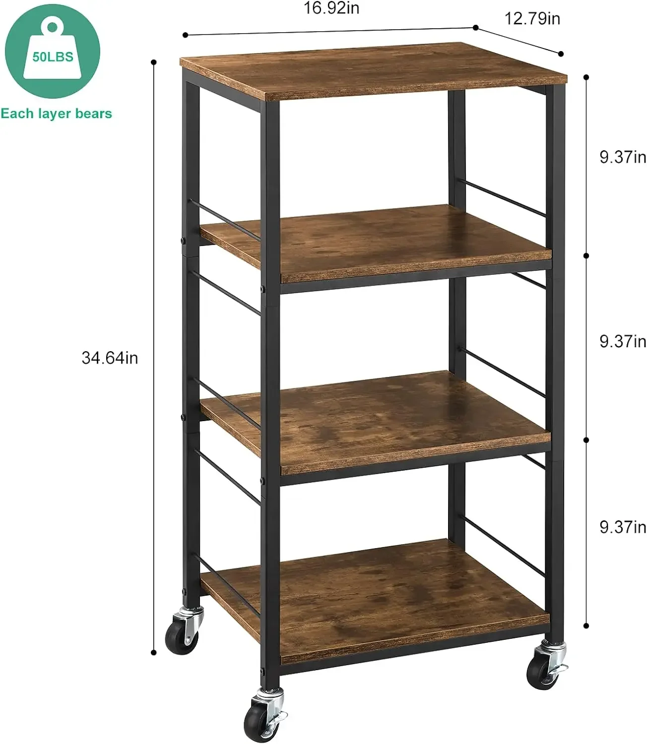 Kitchen Island Cart Utility on Wheels Rolling Cart with Storage Organizer 4-Tier Farmhouse Serving Cart Stand