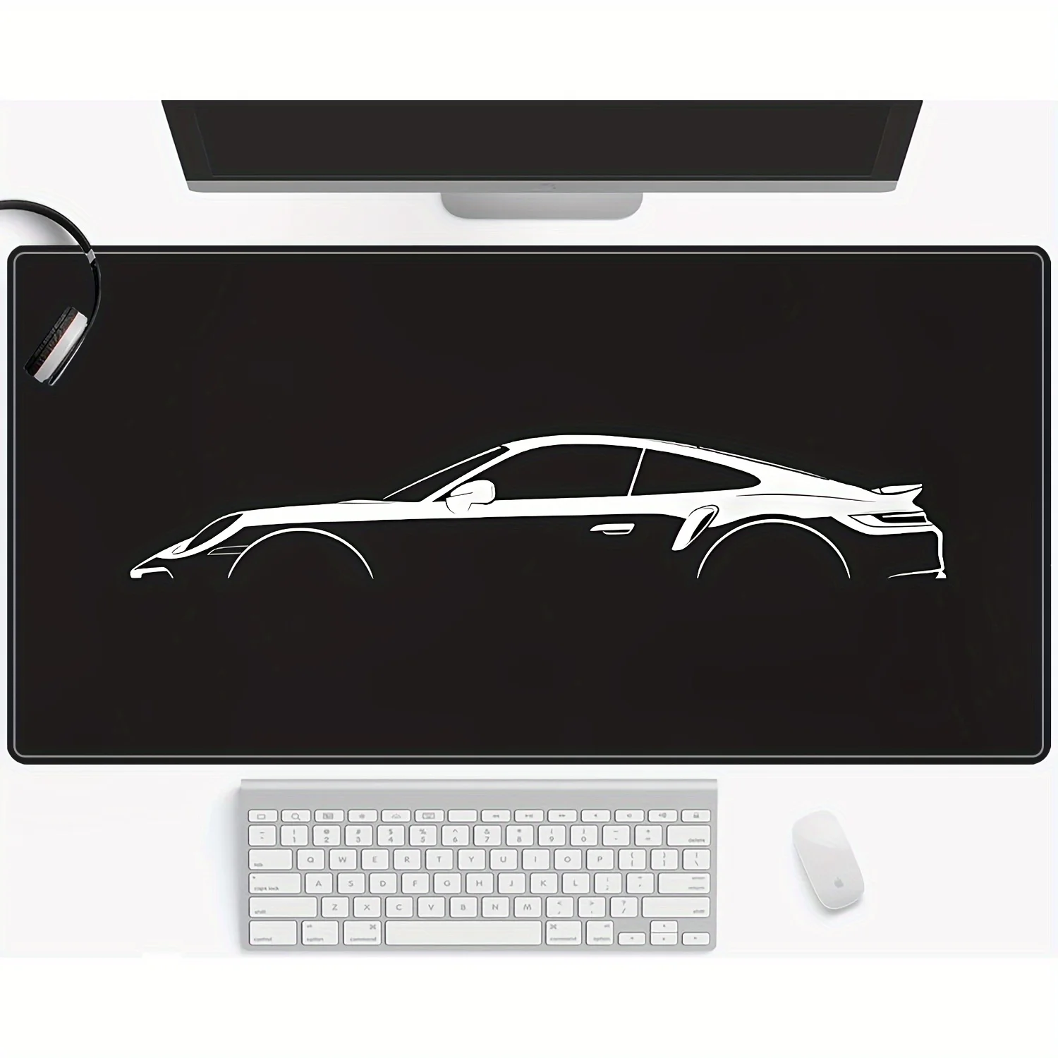 PORSCHE 911 Turbo S Silhouette Large Mouse Pad MousePad Non-Slip Rubber Base with Stitched Edges for Gaming and Office desk pad