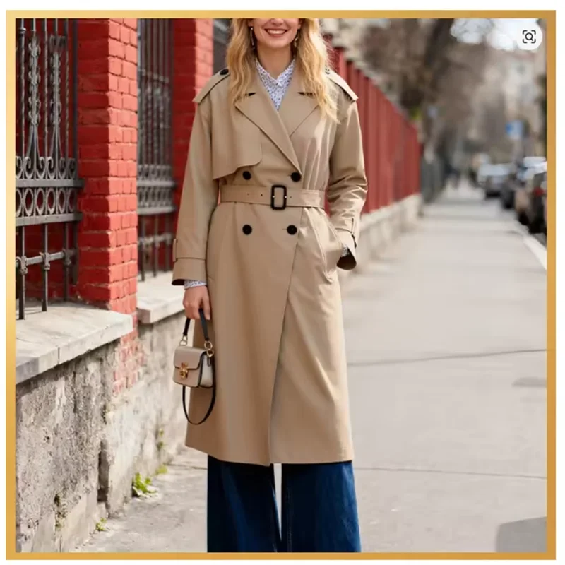 

Autumn Y2K Street Style Women's Trench Coat Double Breasted Solid Trench Coat With Belt Long Sleeve Jacket Elegant Windbreaker