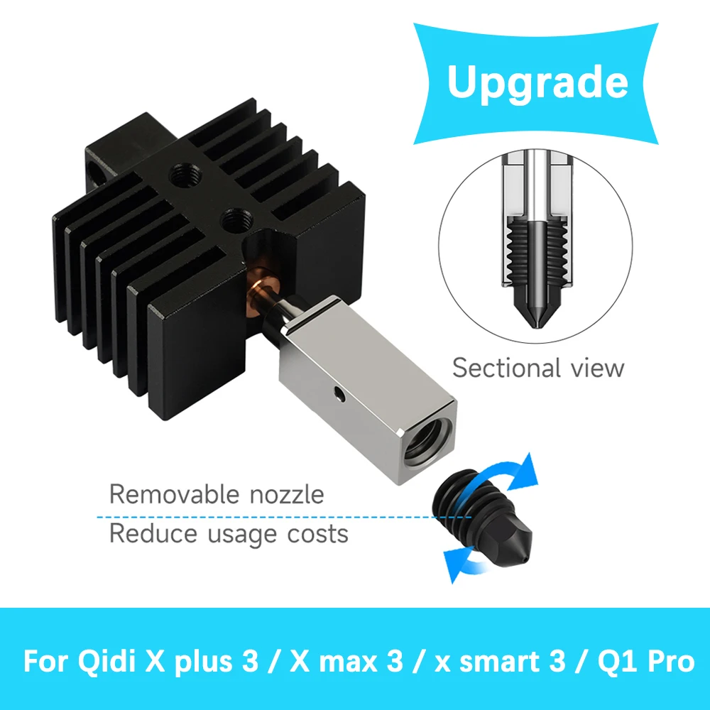 

Upgrade Hotend for Qidi X plus 3 / X max 3 / x smart 3 / Q1 Pro Print Head 24V 60W Hot End Kit Brass Hardened Steel Nozzle