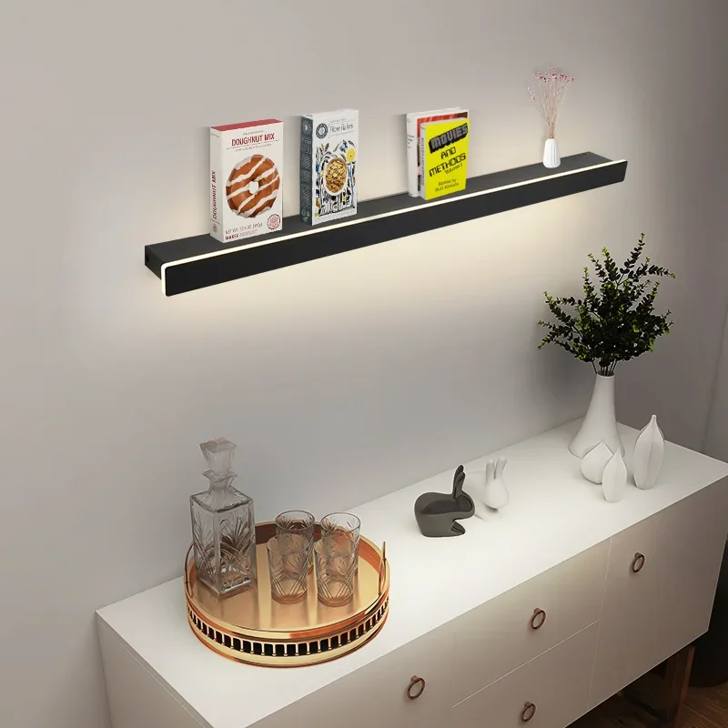 Imagem -06 - Moderno Minimalista Acrílico Led Lâmpadas de Parede com Ganchos Porta Prateleiras Fundo Decoração Tira Longa Quarto Cabeceira Luzes