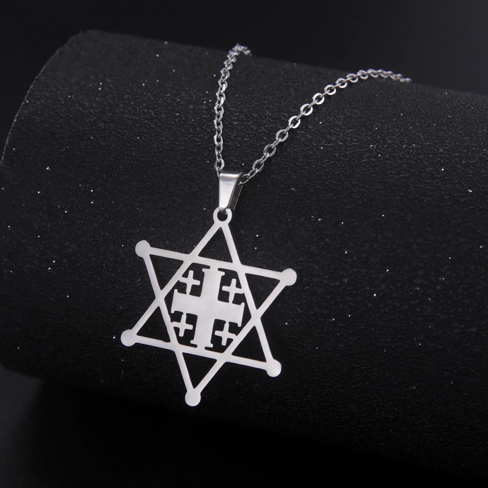 LIKGREAT Star of David Necklaces Pendant Jerusalem Cross Stainless Steel Necklace for Women Men Gift Vintage Choker Neck Jewelry