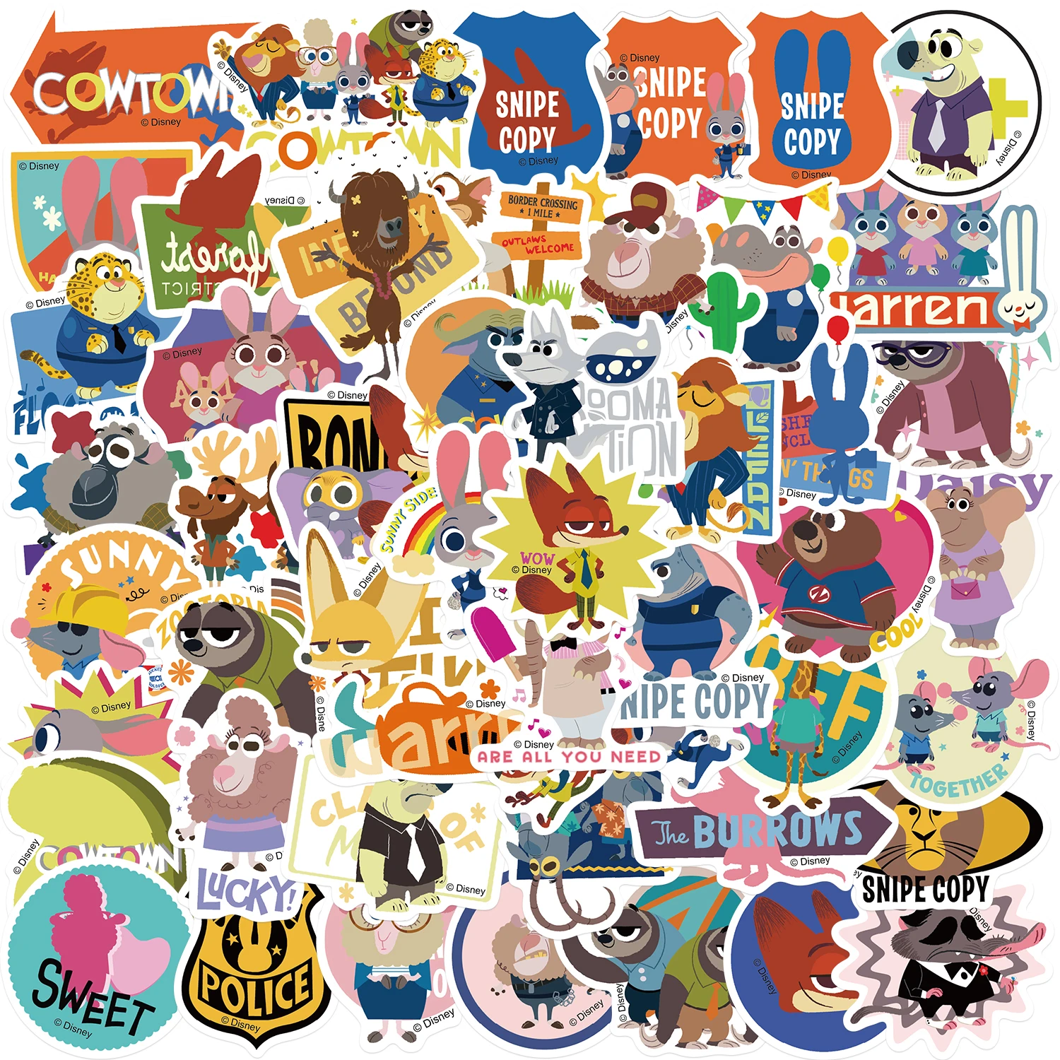 50 Stück Zootopia Offiziell Lizenzierte Scrapbooking Vinyl-Aufkleber Dekorative Aufkleber-Set Anime-Charakter Wasserfeste Aufkleber