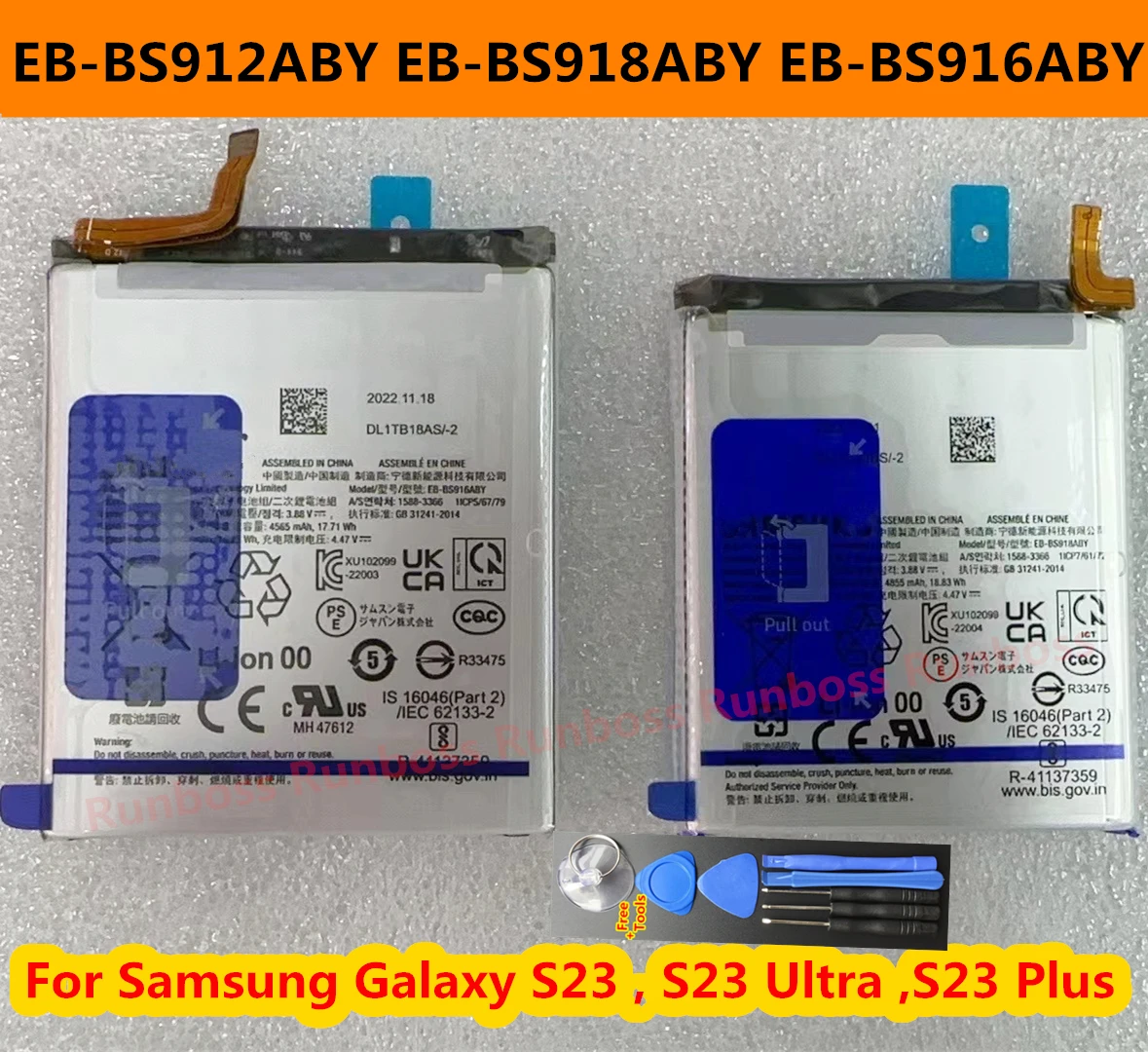 New EB-BS916ABY EB-BS918ABY EB-BS912ABY Battery For Samsung Galaxy S23 Plus S23+ SM-S916B/U/W/E,S23 Ultra 5G S918 SM-S911B