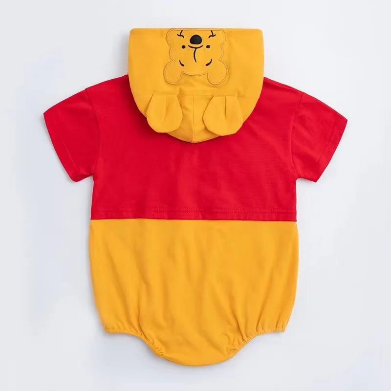 Vestiti estivi per neonati pagliaccetto per neonato cartone animato topolino Winnie the Pooh stampa tuta manica corta ragazza abiti con cappuccio