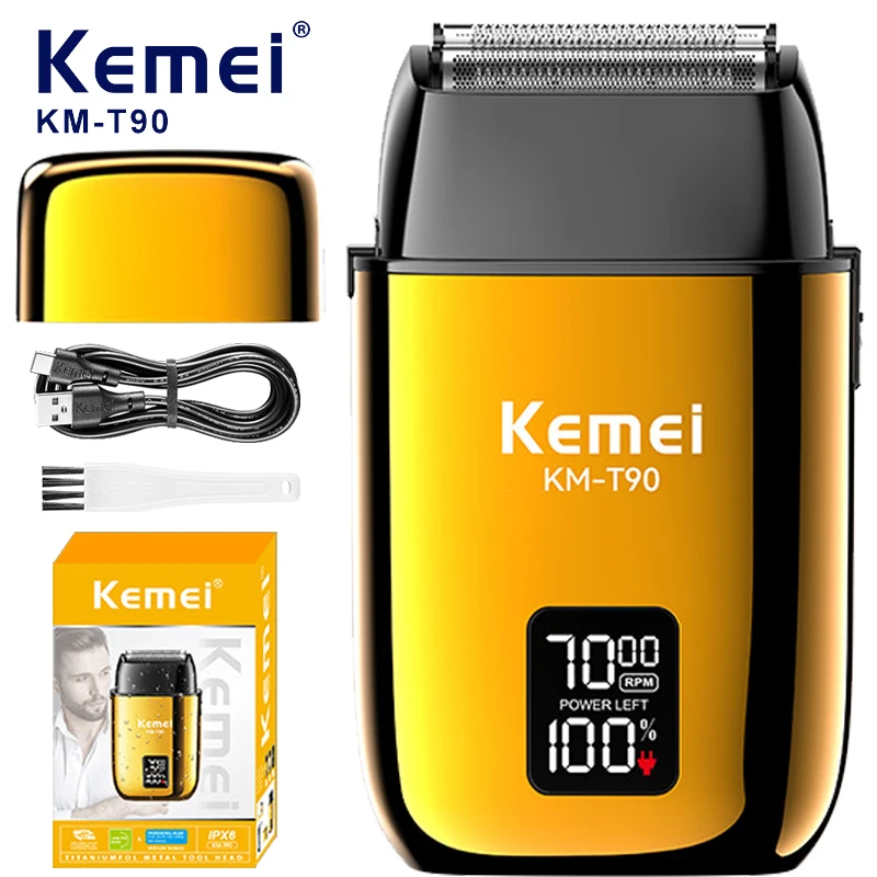 

KEMEI reciprocating 3-blade floating head mini shaver with LCD display and waterproof USB charging electric shaver KM-T90