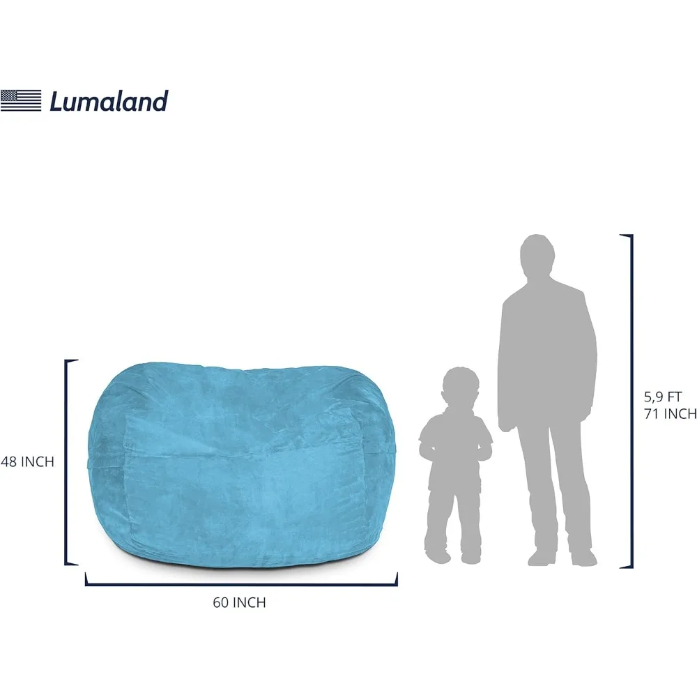 Lumaland Luxurious 5ft Bean Bag Chair with Microsuede Cover - Ultra Soft, Foam Filling, Washable Large Bean Bag Sofa for Kids,