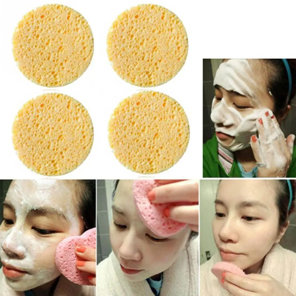 5PCs Yellow Round Natural Wood Fiber Tools Makeup Pads Cleansing Sponge Face Wash Cosmetic Puff