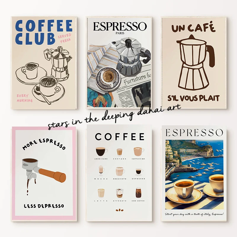Coffee Guide Types Coffee Club Espresso Black Coffee Kitchen Art Poster Canvas Painting Wall Prints Picture for Room Home Decor