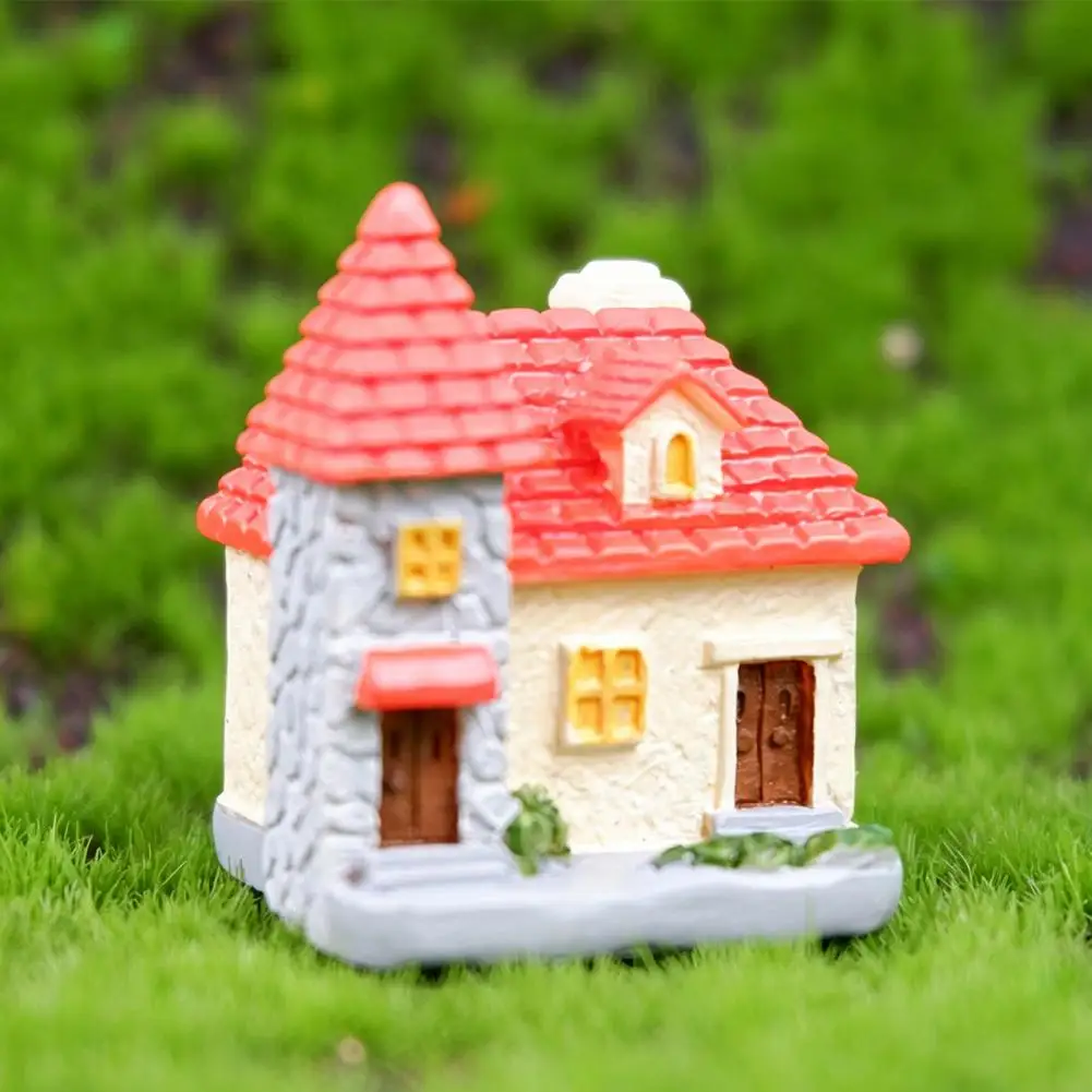Pocket-sized Figurine Mini House Figurine Resin Model Fairy Garden Miniature Building Moss Landscape Craft Decor for Diy Home