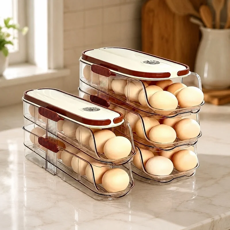Egg Storage Tray with Automatic Rolling System for Refrigerator Side Door Organization