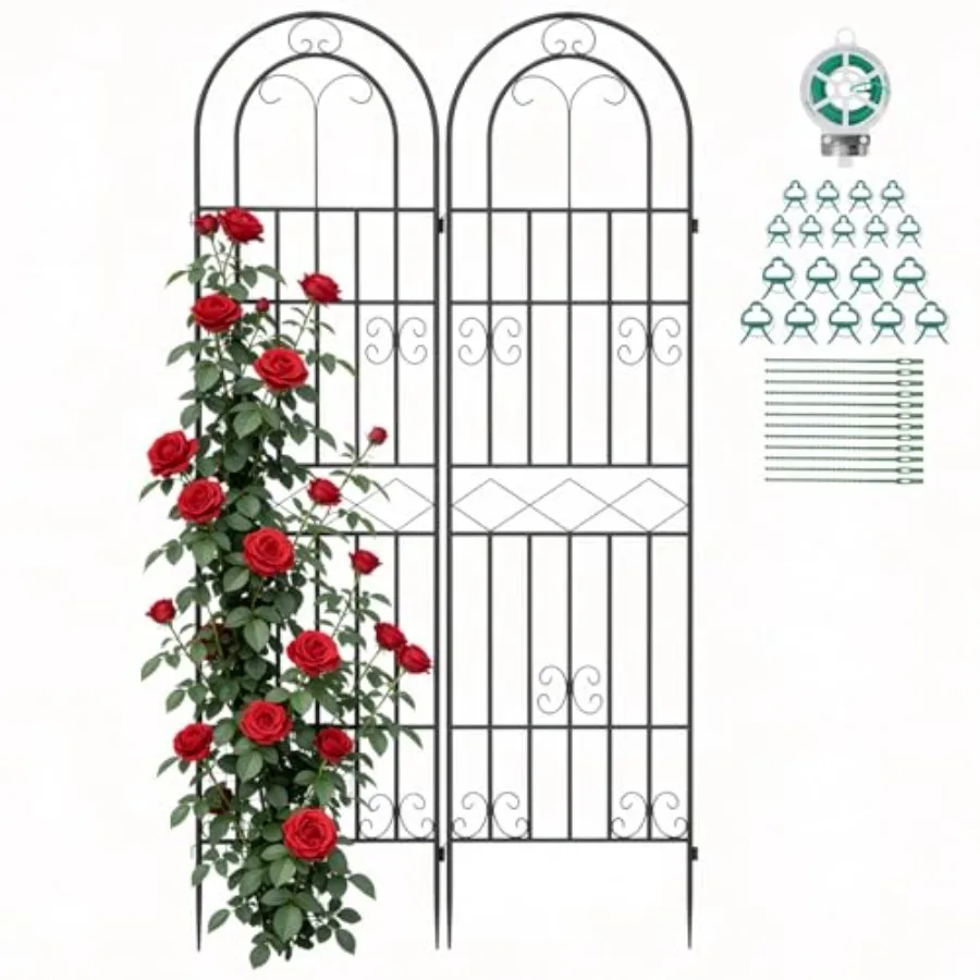 

Outdoor garden trellis for climbing plants metal black rustproof powder-coated 71 H x 20 W 2-pack ideal for roses flowers and v