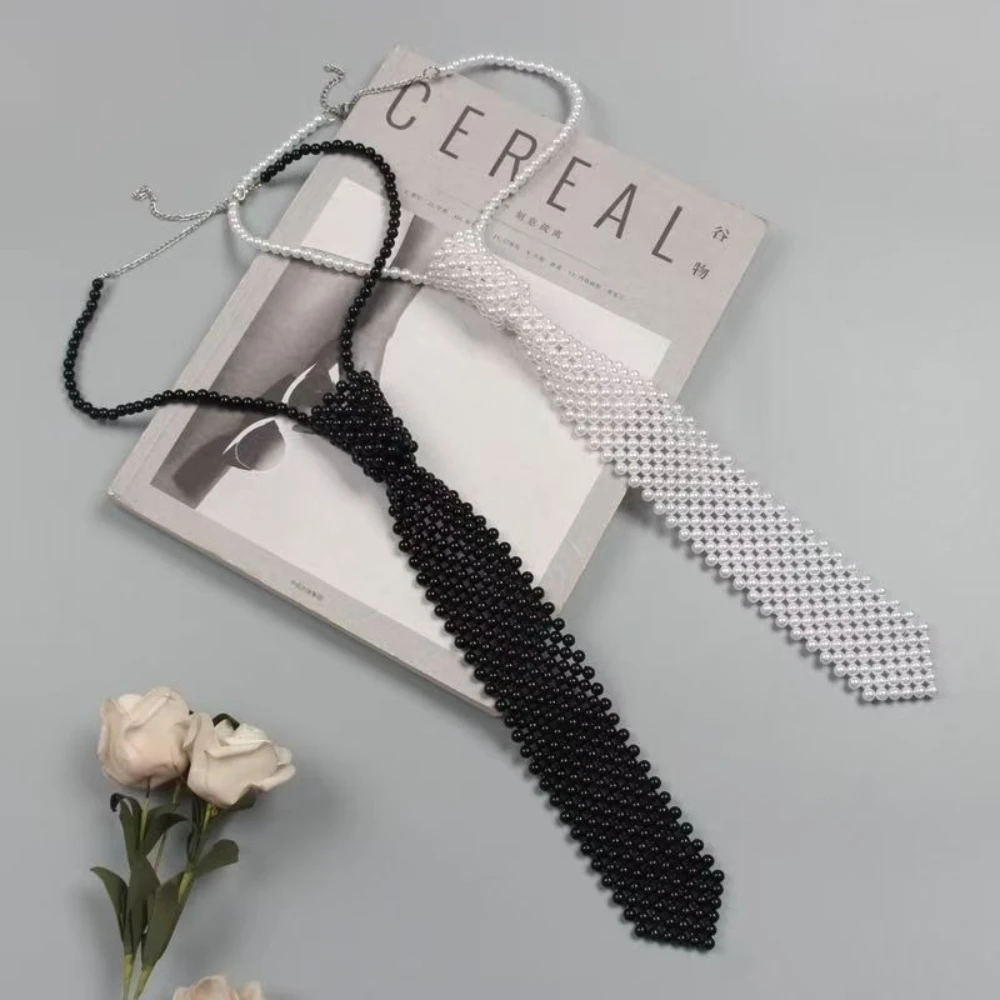 

New Pearl Beaded Bow Tie for Women Trendy JK Uniform Shirt Necktie Fashion Decorative Clothing Accessories