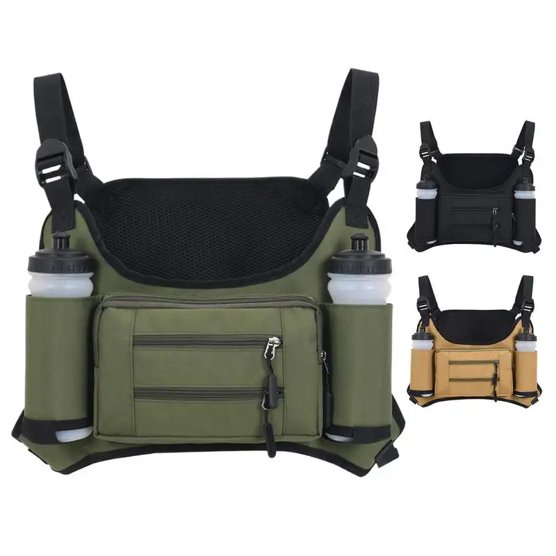 Outdoor Chest Vest For Men Multi Pocket Storage Pouch Vest Bag Chest Pack Running Workout Pack With Water Bottle Pouch For Sport