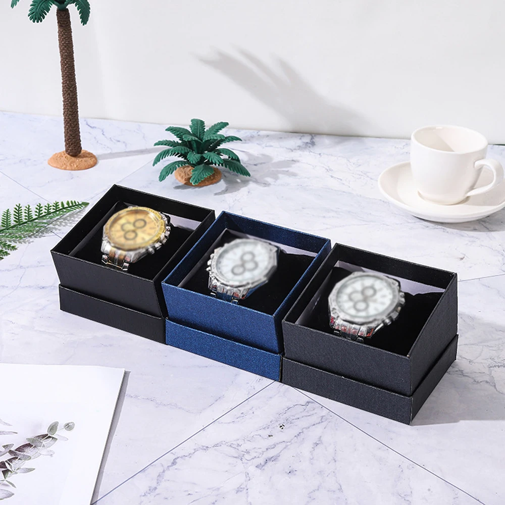 30/50Pack Custom Logo Kraft Paper Watch Storage Gift Box  Rectangle Present Jewelry Box with Nonwoven Cloth Cushion for Bangle