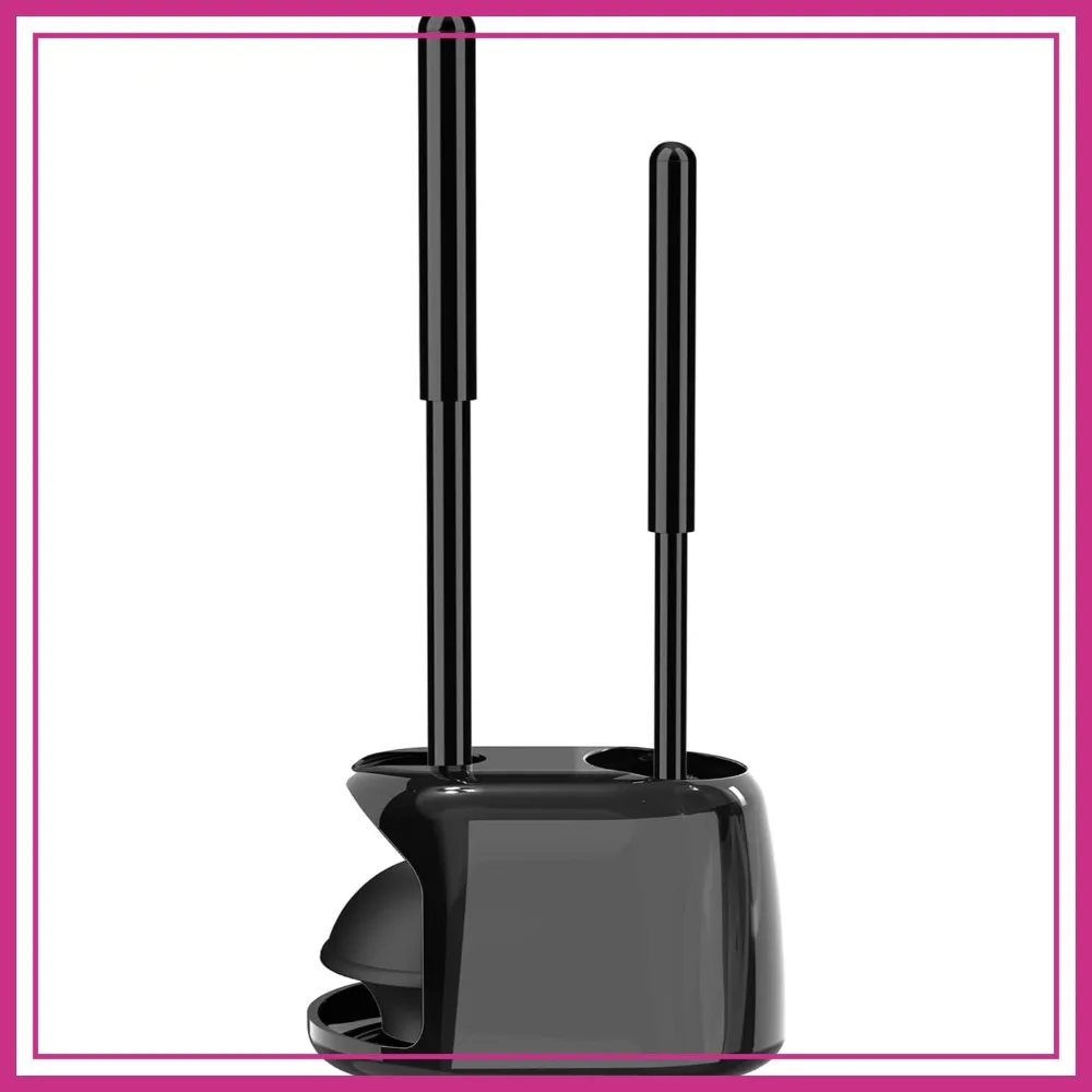 

Semi-Hidden Toilet Plunger and Brush Set, Heavy Duty Bowl Brush with Holder for Deep Cleaning - Black