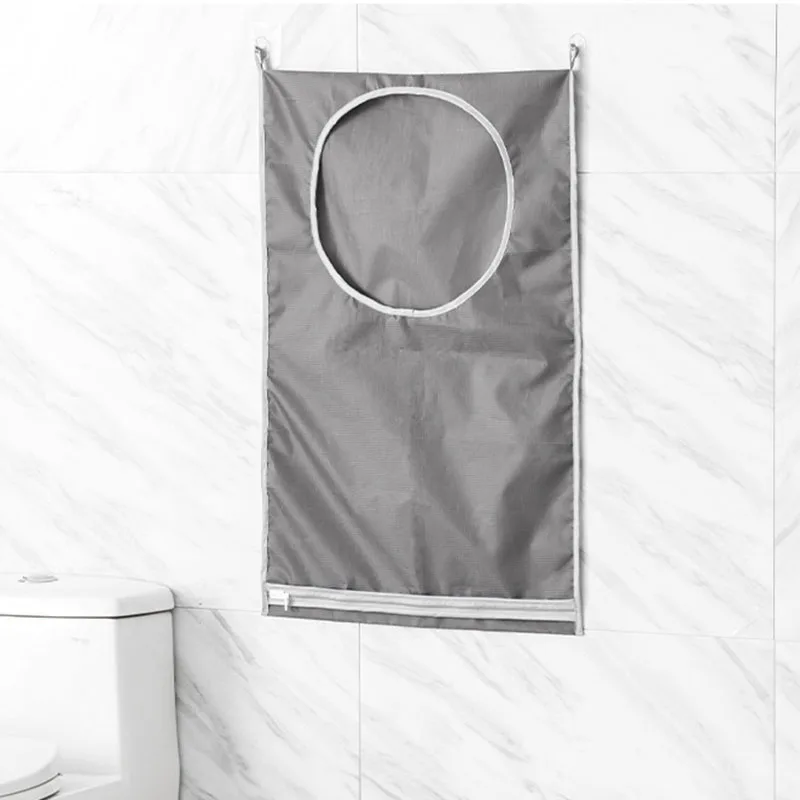 

﻿ 1Pc Door-Hanging Laundry Bag With A Large Opening And 2 Hooks Grey Space Saving Bottom Zipper Bags Household Bathroom Bags