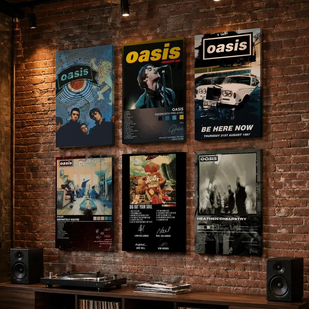 O-Oasis Rock Band Album Framed Wall Painting Wood Framed Wall Art Print For Bedroom Living Room Hallway Office Home Decor