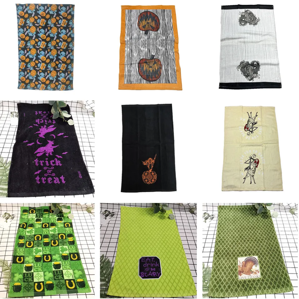 

5Pcs Pumpkin Skull Printed Halloween Party Gift Cotton Cloth Kitchen Hand Tea Towels 39x64cm