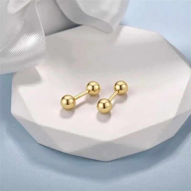 2pcs 16G Stainless Steel Stud Earrings, Small Ball Screwback Earrings Ear Bone Nail Lip Piercing Body Jewelry Accessory