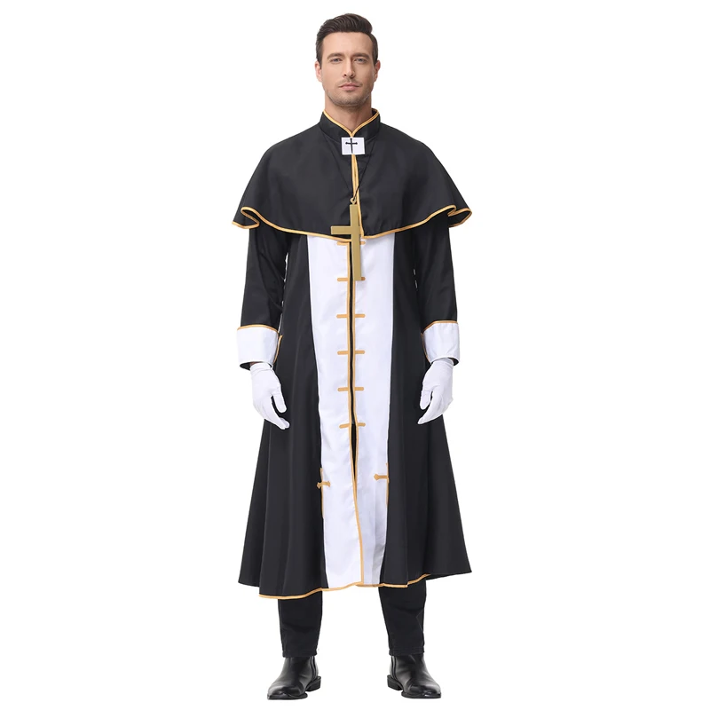 Carnival Halloween Man Middle Ages Priest Pope Costume Church Religious Clergy Robe Cosplay Fancy Party Dress