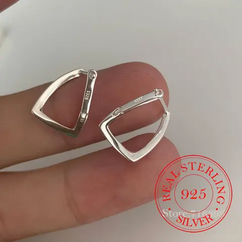 여성을위한 925 스털링 실버 간단한 기하학 사각형 불규칙한 후프 귀걸이 S925 웨딩 파티 보석 선물 Aretes De Mujer