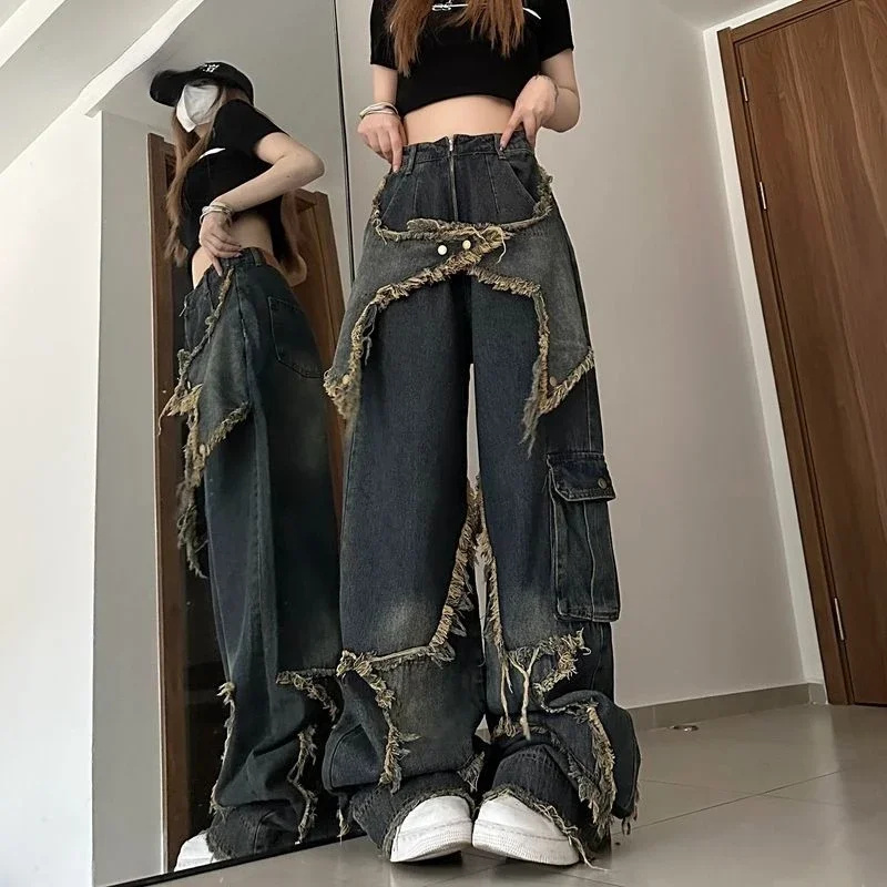 

Fashionable Design Wide Leg Jeans Women Casual Trousers Plus Size Baggy Jeans Denim Fashion Vibe High Street Niche Y2k Pants