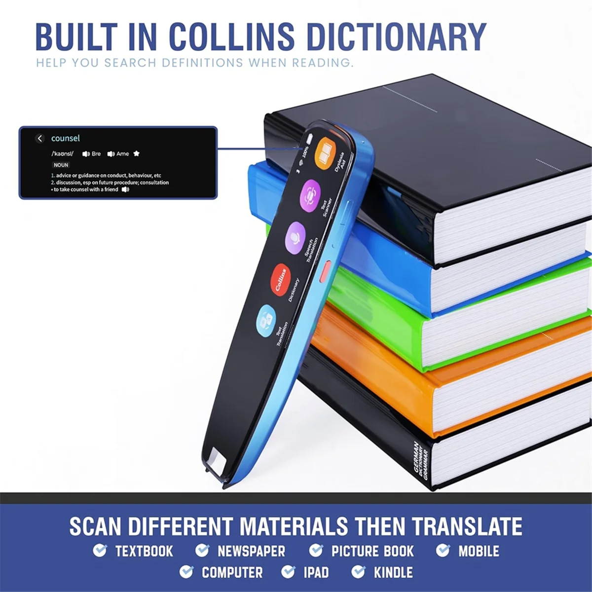 Reliable-Scan Reader Pen,16GB Collins Dictionary Scanner Translator Scanning Pen OCR Digital Voice Translator Device-ABDQ