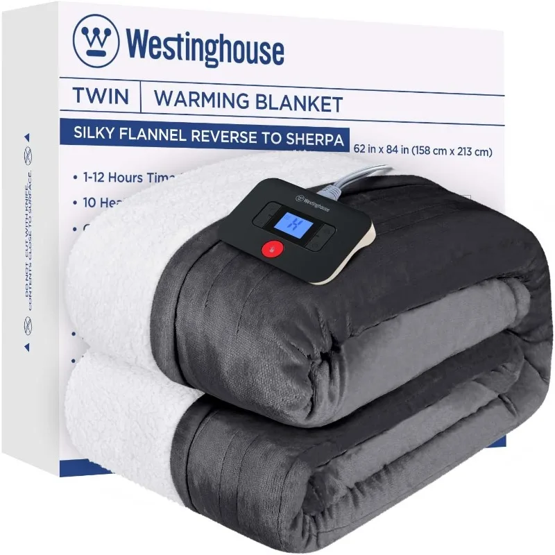 Westinghouse Electric Blanket Twin, Heated Blanket Twin Size with 10 Heating Levels and 1 to 12 Hours Heating Time Settings