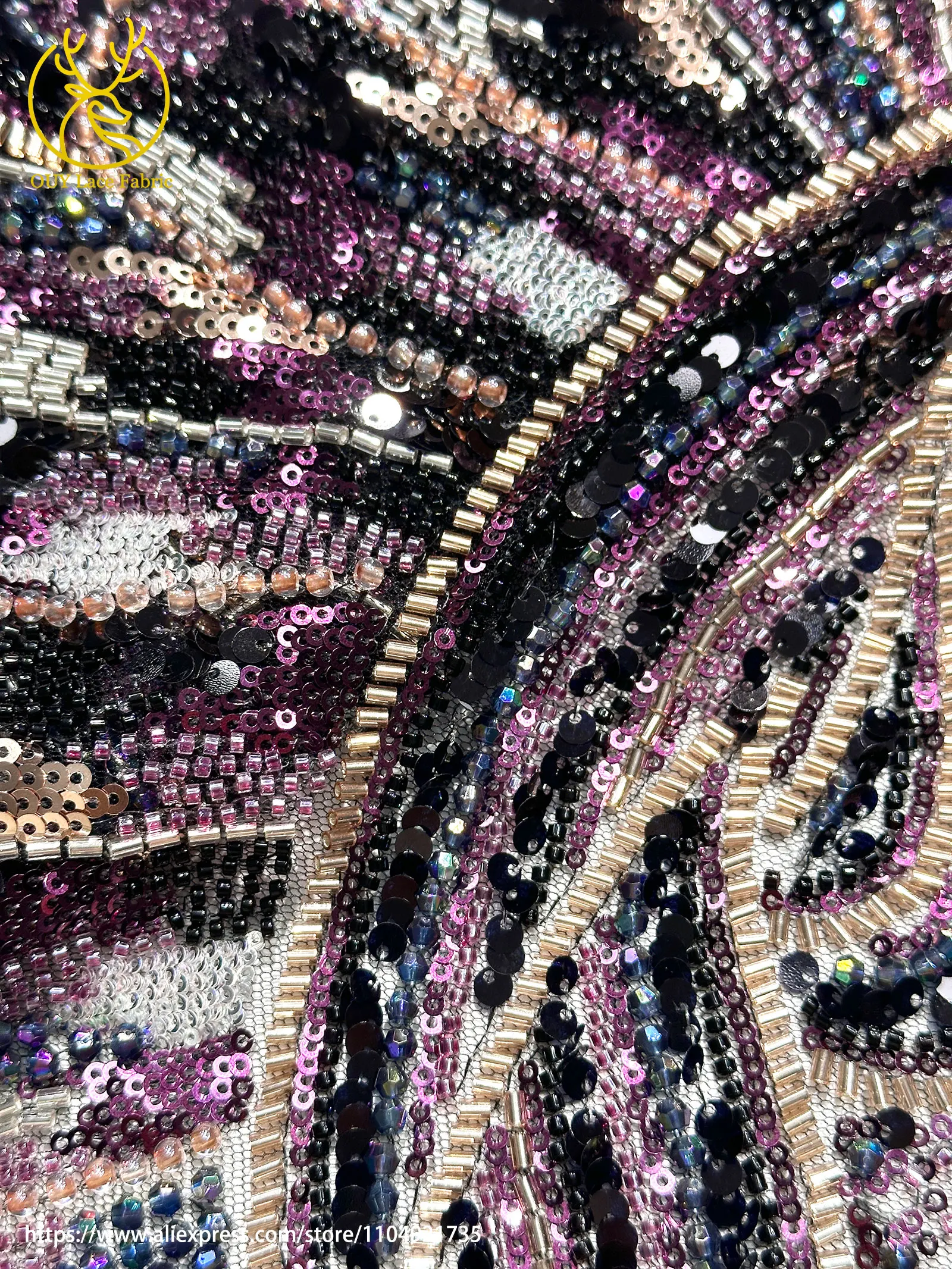 Luxus kostbare französische handgemachte schwere Perlen Spitze Stoff High-End heiße afrikanische nigerianische Pailletten Spitze Damen Dinner Party Kleider – Detail 13
