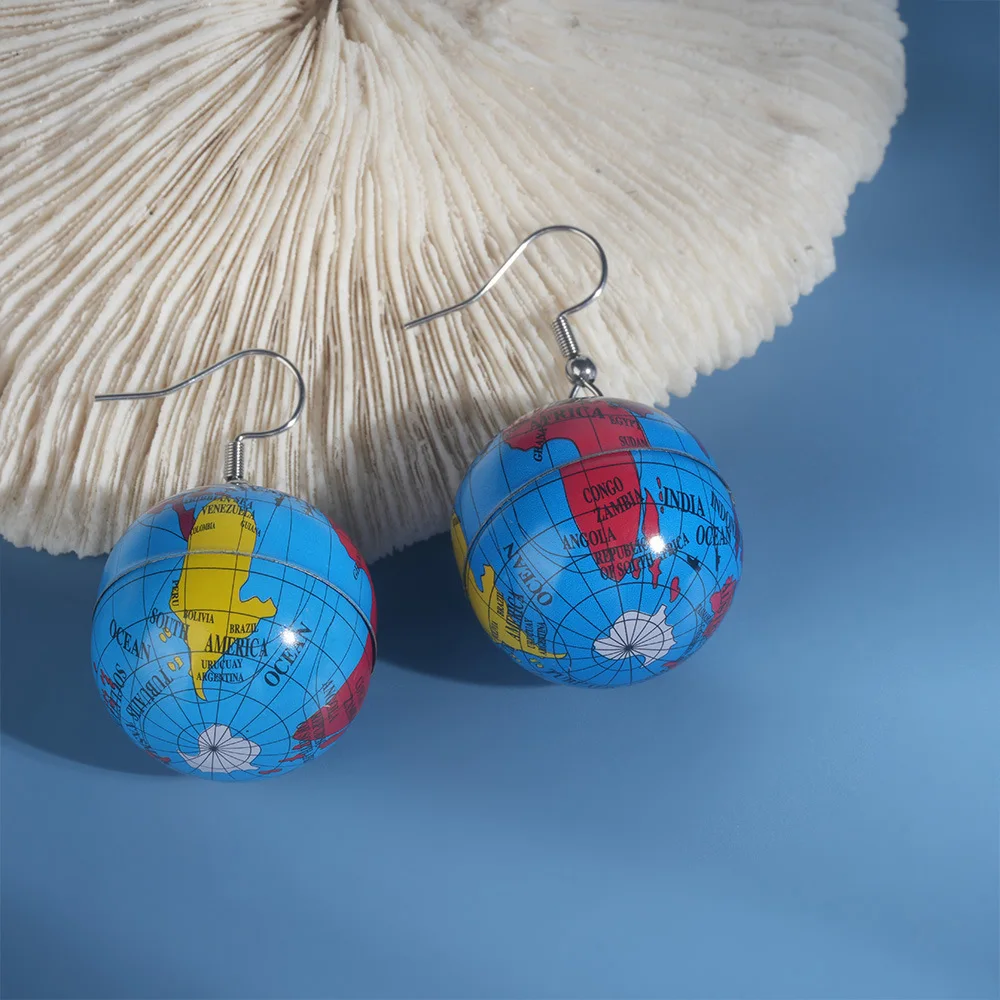 Mini Earth World Stud Earring Handmade Earth Planet Eardrops Hanging Pendant Jewelry School Geography Party Jewelry Gift