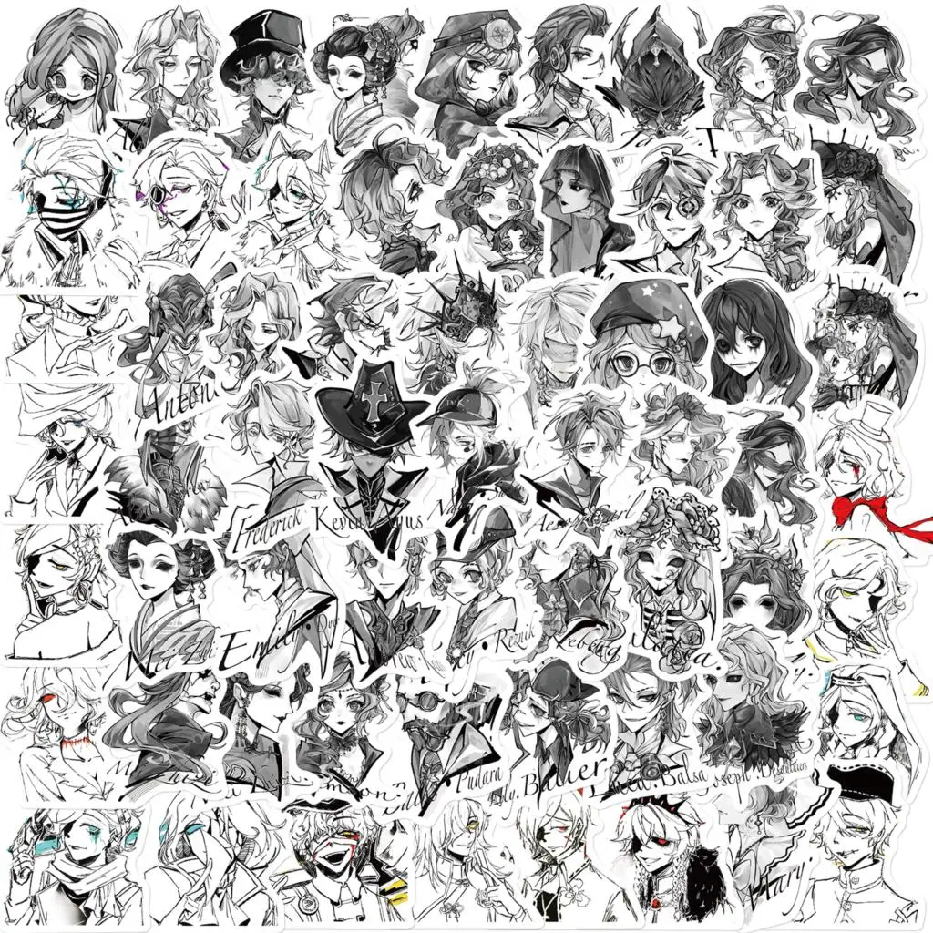 10/62PCS Black and White Fifth Personality Sticker Creative Waterproof Decal DIY Laptop Luggage Child Phone Stationery Sticker