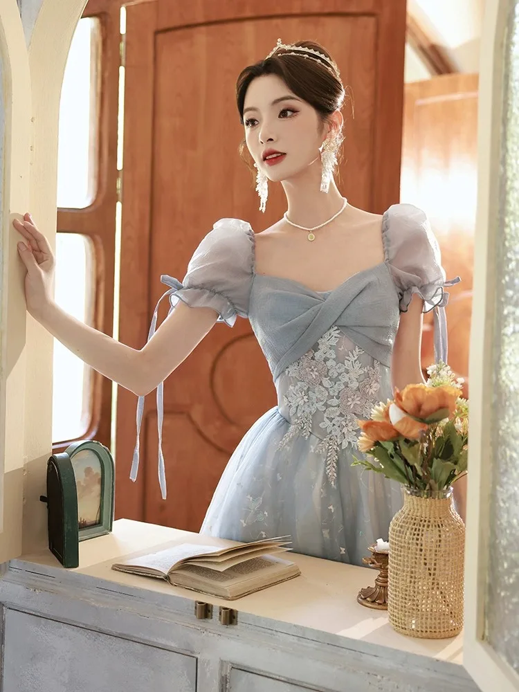 Vestido de Gala Azul E Vestido de Princesa de Conto de Fadas Traje para Aniversário Apresentação Celebração Cerimônia ...