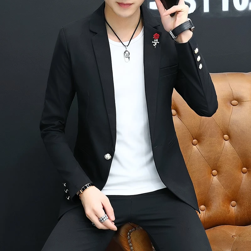 بدلة رجالية حمراء بقصة ضيقة كورية Sle للشباب غير رسمية Jaet عصرية واحدة West irt Haome معطف غربي صغير للخريف Faion #3