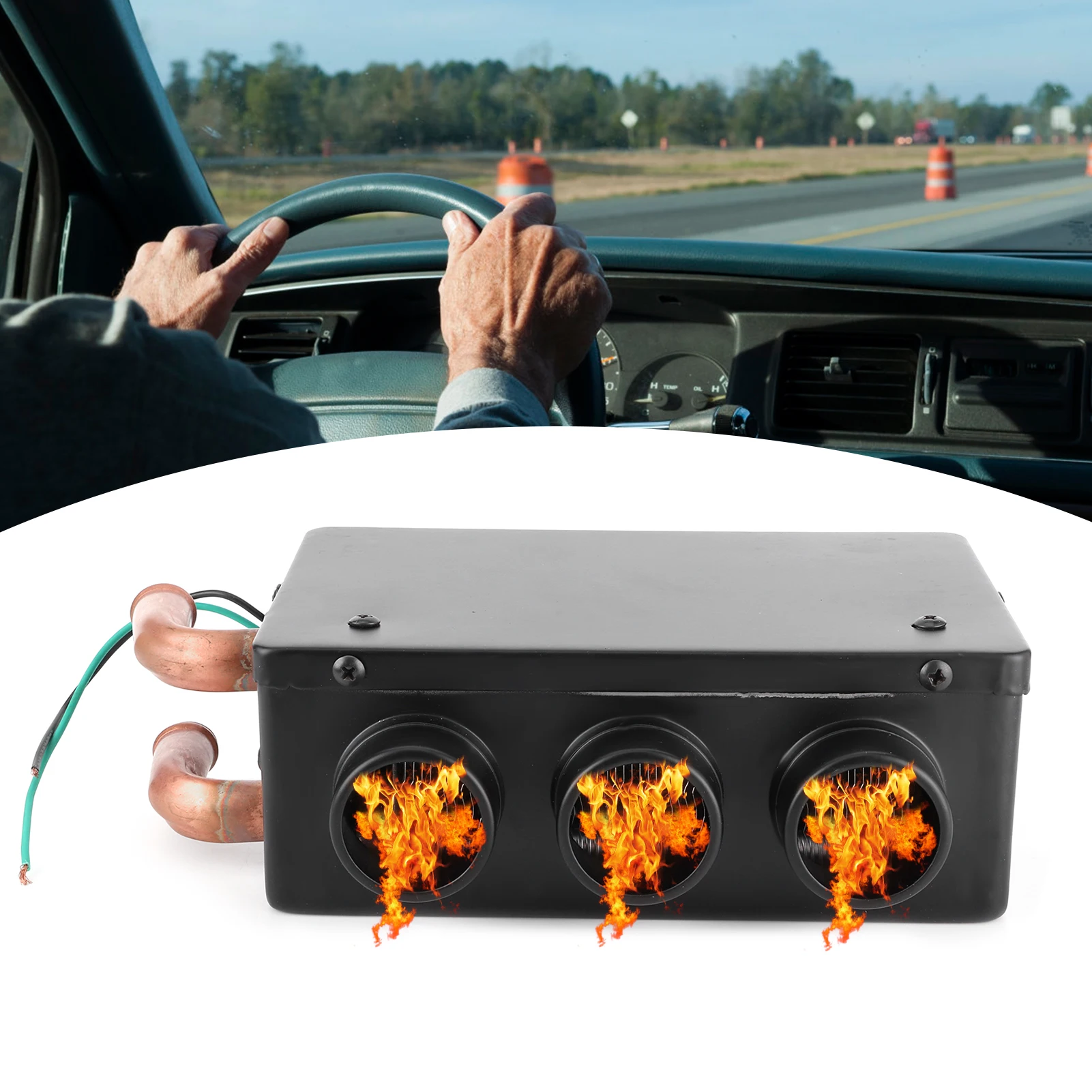 12V 50W Car Heater Kit 3 Hole Portable Fast Heating Warmer Low Noise Defroster For Truck RV