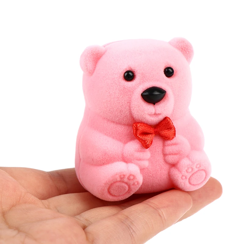 1PC Lovely Velvet Gift Box Cute Bear Jewelry Box Wedding Ring Box Necklace Ring Case Earrings Holder For Jewelry Display