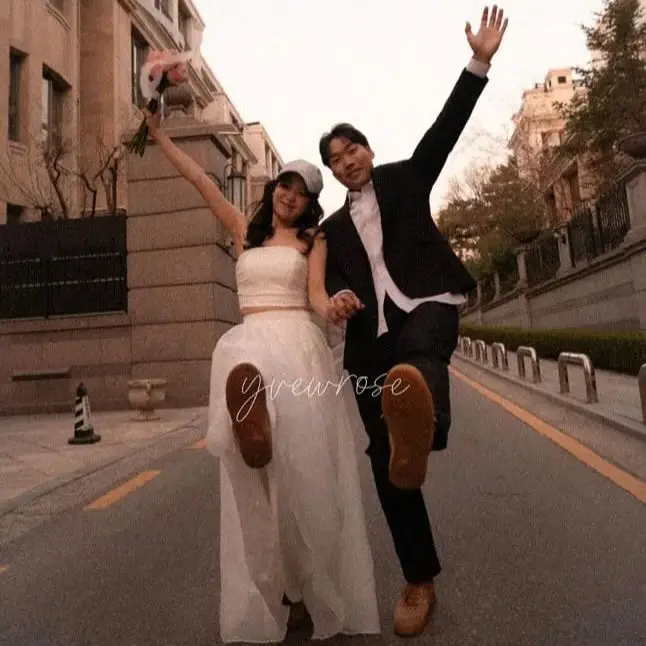 MD Elegante 2PS senza spalline A-line Abiti da sposa Organza senza maniche Corea Servizio fotografico Abito da sposa Lunghezza pavimento Personalizzato 2025