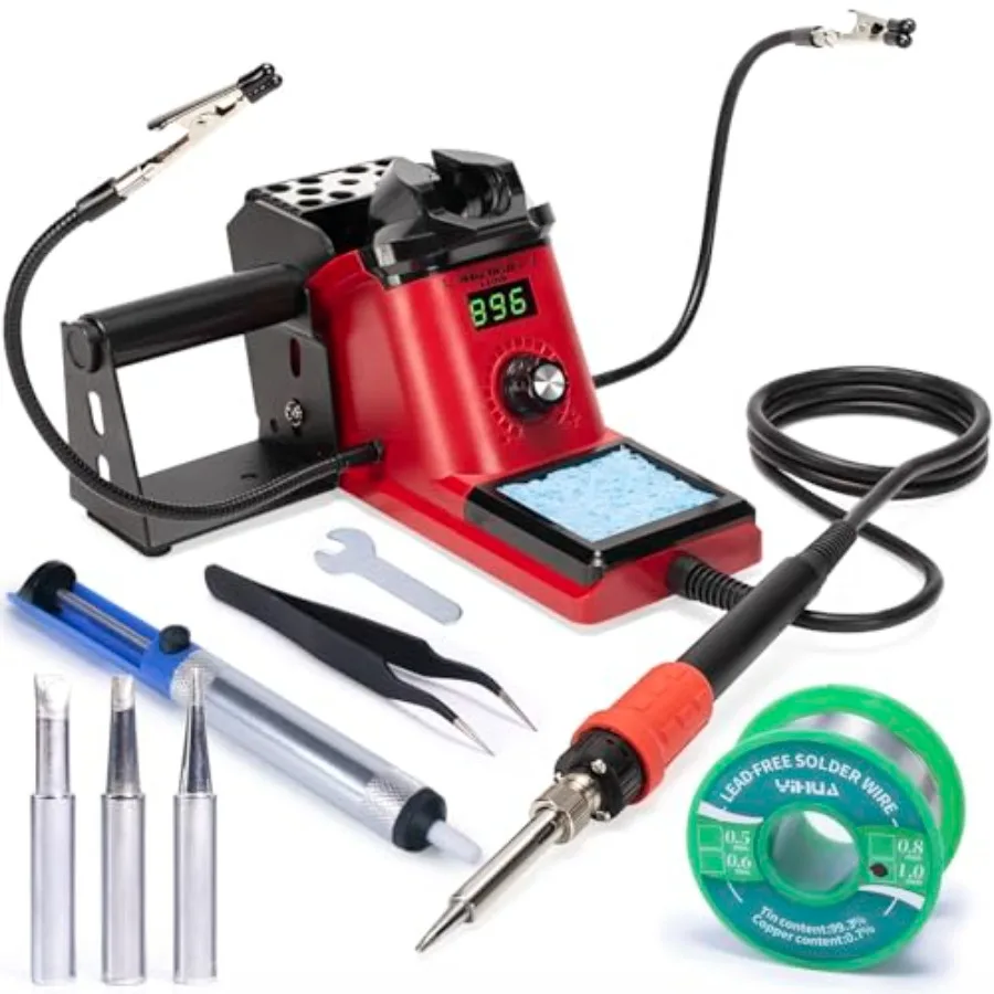 

926 III 0W Soldering Iron Station Kit with LED Display, 2 Helping Hands, 3 Extra Iron Tips, 35g Lead-Free Solder, Solder Sucker