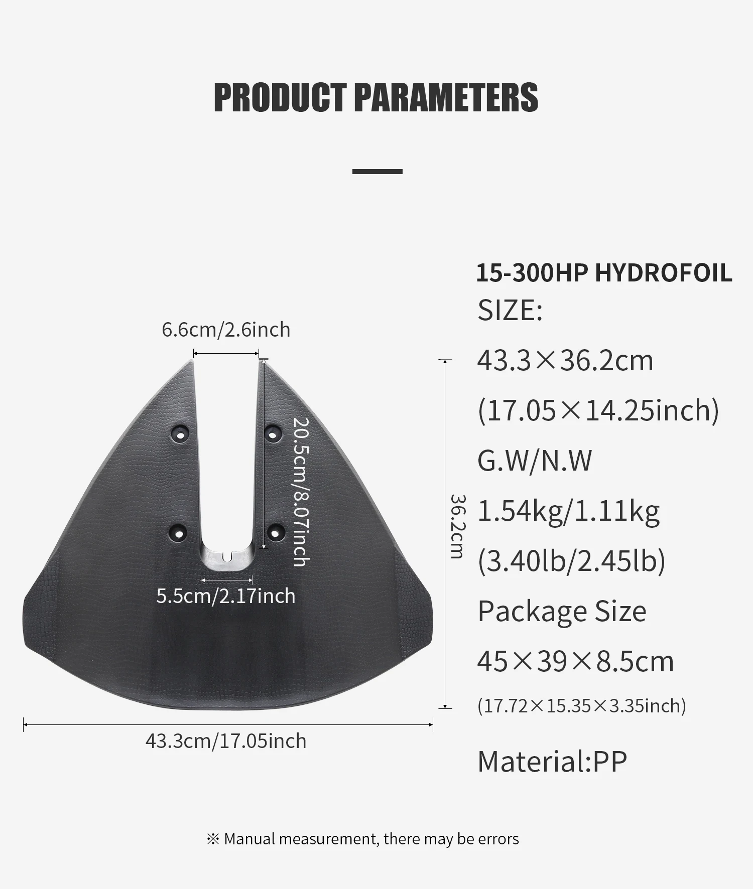 Suitable for 15-300 HP outboard fixed wing, PP material, modified balance wing, sliding wing to prevent the hull from tilting