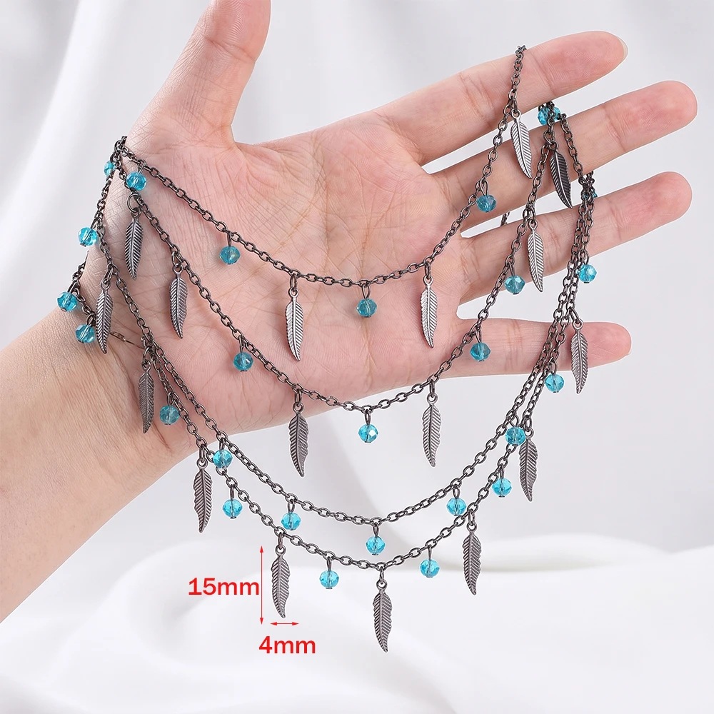 1 Meter 18K Gold Messing Schmuckherstellungskette mit roten Zirkonia-Feder-Anhängern für DIY Halsketten- und Armbandzubehör – Detail 1