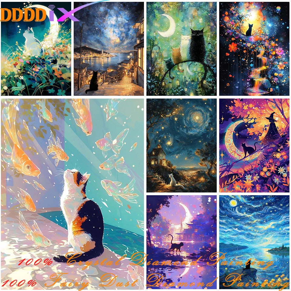 Cat 100% Full Fairy Dust Crystal Resin Diamond Embroidery Cure Animal Cross Stitch Painting Mosaic 5D DIY New Arrival Home Decor