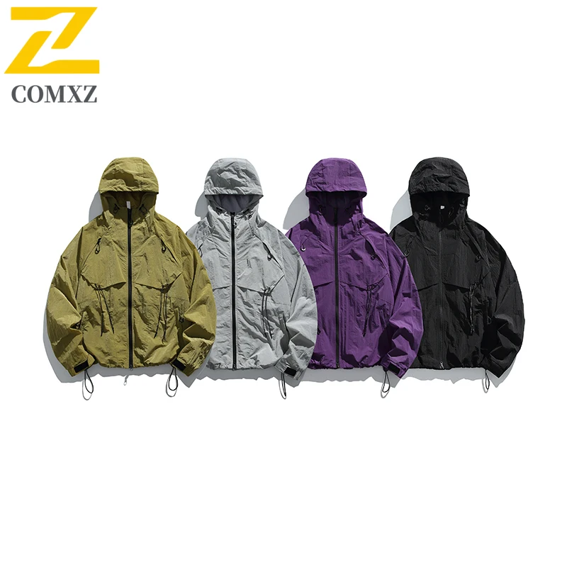 COMXZ Male Jacket 2025 New Classic Hooded Outdoor Mountaineering Triple Proof Windshell Hiking Autumn Loose Trekking Workwear