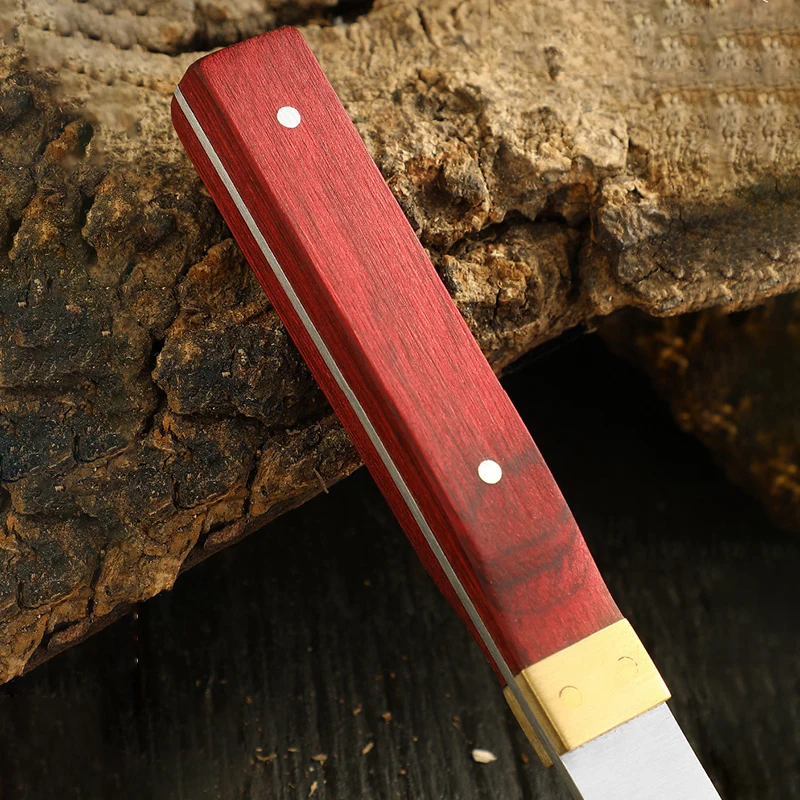 Red Wood Handle Fruit Knife for Household Outdoor Camping Meat Cutting Small Straight Knife Portable Mini Knife BBQ Tool