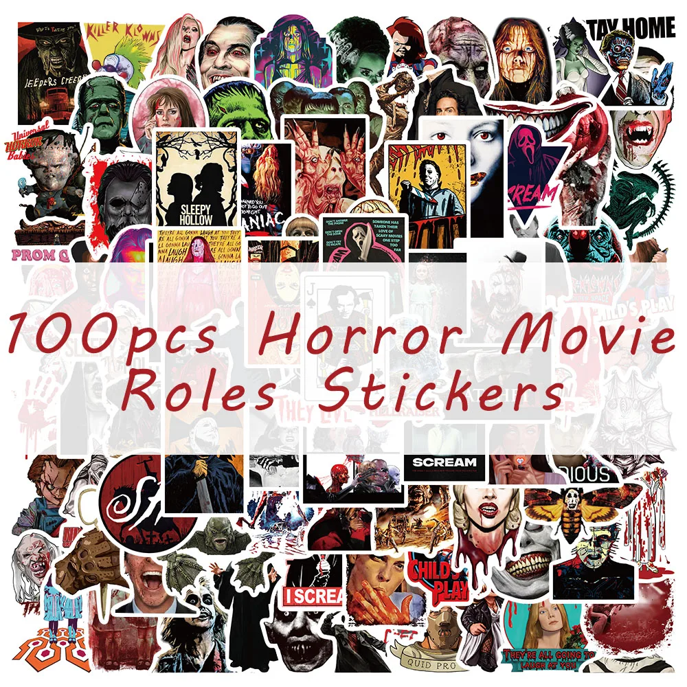 50/100PCS Mixed Horror Movie Thriller Character Halloween Stickers DIY Toy Car Guitar Luggage Suitcase Decal Graffiti Sticker