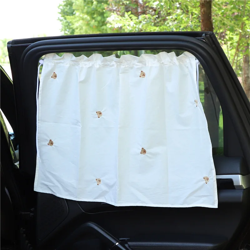 

Car Embroidered Curtains Sun Visors Cartoon Cotton Suction Cup Curtains for Car Sun Protection Car Curtain Window Car Shade