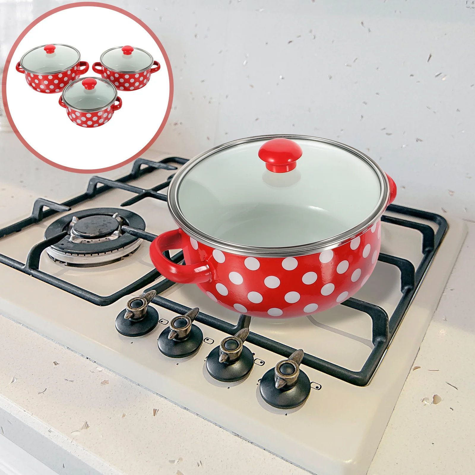 

1Set Mini Enamel Soup Pot Set Double-Handle Flat Bottom Cooking Pots Versatile Cookware for Use Enamel Pot