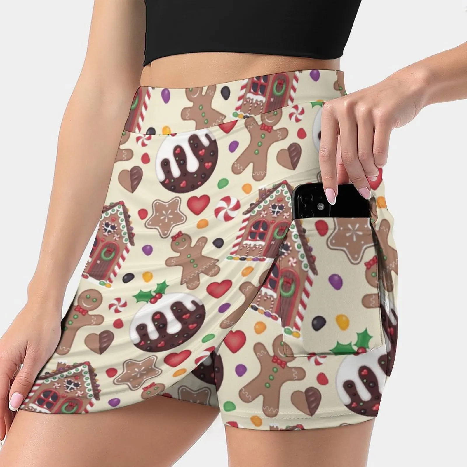 Gingerbread World Skirts Woman Fashion 2022 Pant Skirt Mini Skirts Office Short Skirt Gingerbread Figures Gingerbread Christmas