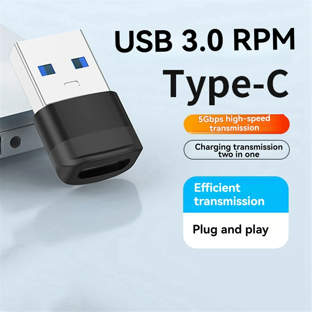 USB 3.0 to Type C Adapter 10Gbps Data Transmission Fast Charging Adapter for 15 Accessories Black